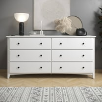 Camaflexi Shaker Style 6 Combo Drawer Dresser Wood Bedroom Furniture, White Finish