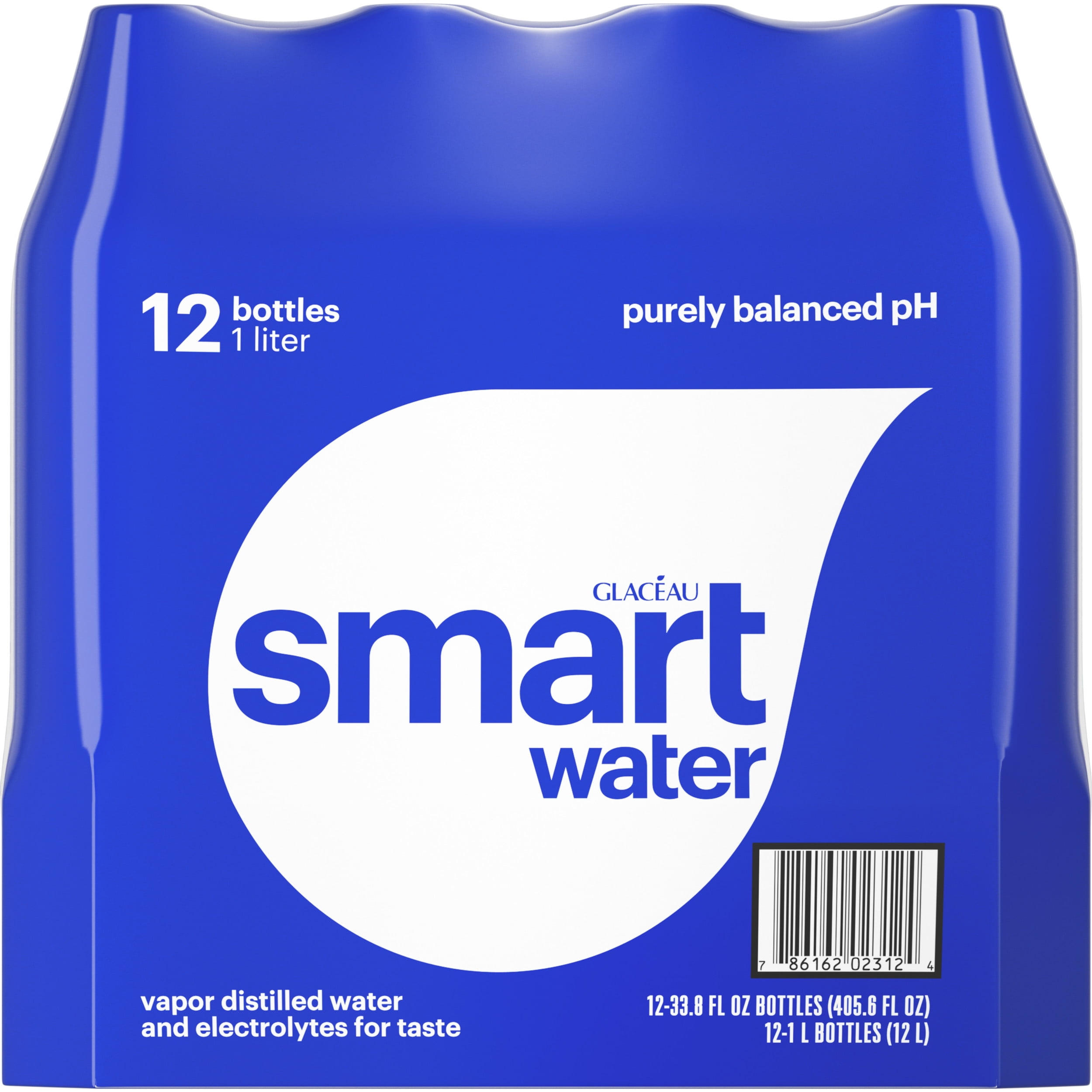 smartwater vapor distilled premium water bottles, 1 Liter, 12 Pack