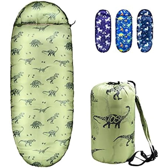 Kids Sleeping Bags for Boys – Military Green Dinosaur – YOLO 45 Camping Sleeping Bags for Kids with Carry Bag - Outdoor and Indoor (Military Dinosaur)$$Sport & Recreation Other