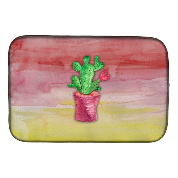 Flowering Cactus Watercolor Dish Drying Mat