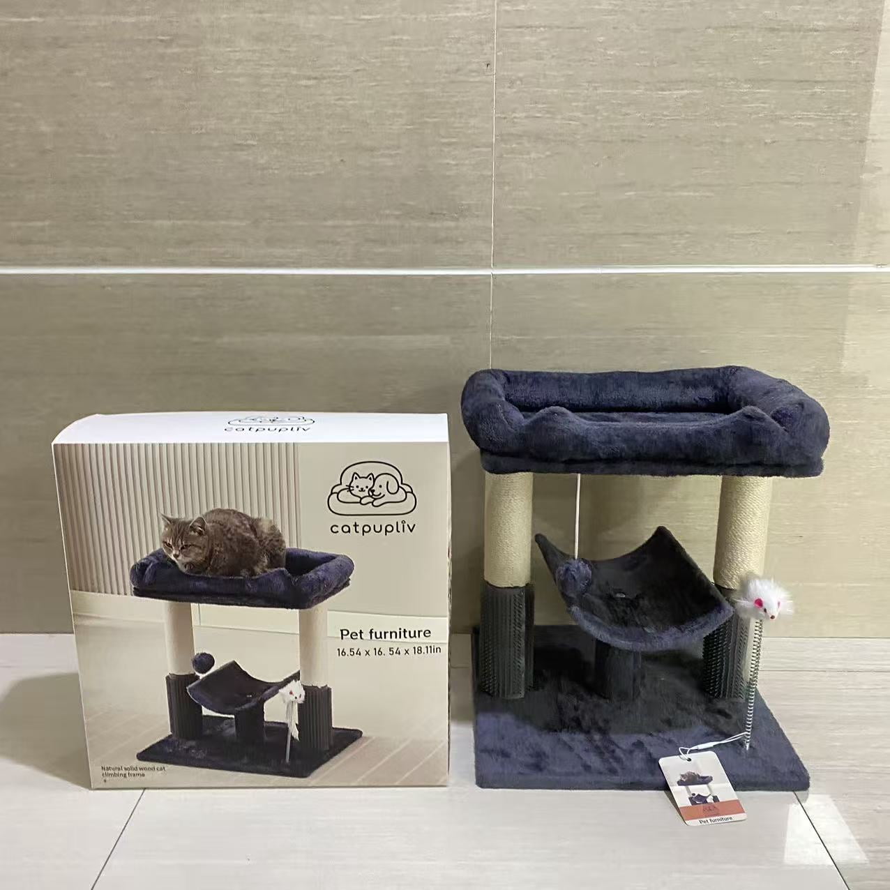 catpupliv Pet furniture,Cat Tree Tower for Indoor Cats, Tall Cat Scratching Post with Large Bed for Maine Coon Big Cats, Sisal Cat Scratcher with Soft Perch & Hammock, Removable Cover