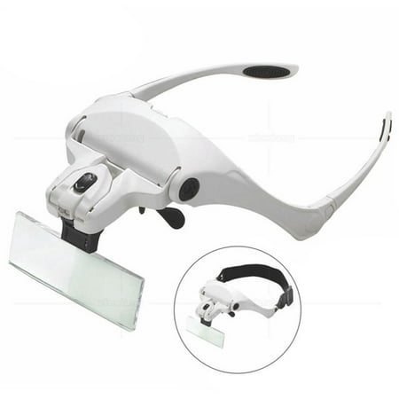 1.0X-3.5X 5 Lens Adjustable Magnifying Glass with Headband & 2 LED Lights Magnifier Jewelry Repair Tools Color:white