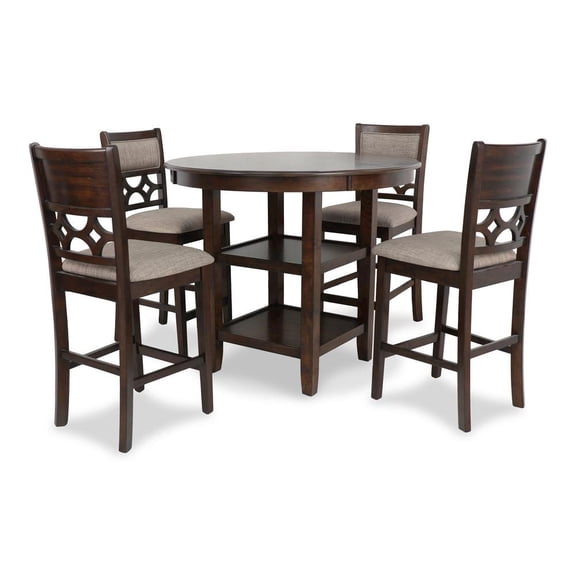 FurniFact Brown Cherry 5 Piece Dining Table Set with Storage, High Top Chairs Design