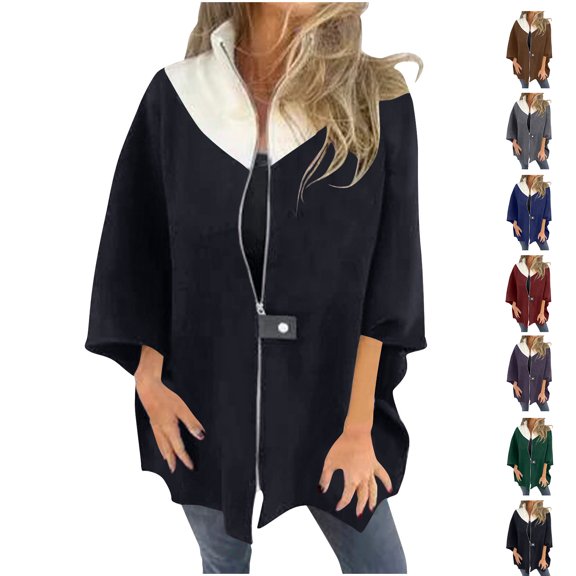 Fall and Winter Warm Fleece Coat for Womens Fashion Plus Size Loose Casual Solid Color Matching Jacket Zipper Stand Collar Woolen Top