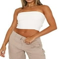 thumbnail image 1 of Women Ribbed Bandeau Tops Solid Color Summer Casual Sleeveless Backless Off-shoulder Crop Tops Streetwear Club Wear, 1 of 5