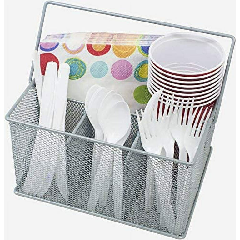 Sorbus Mesh Utensil Caddy, Napkin Holder and Condiment Organizer, Silver