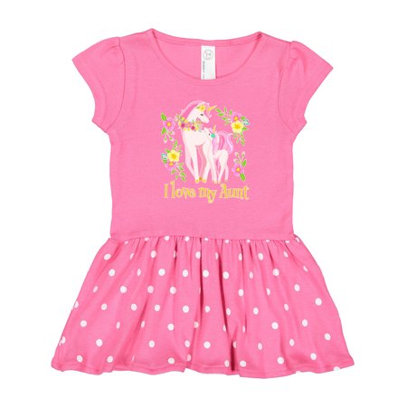 

Inktastic I Love My Aunt Unicorn with Pink and Yellow Flowers Gift Toddler Girl Dress