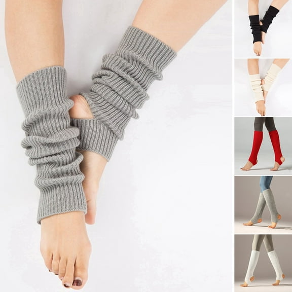 HEVIRGO 2 Pairs Ballet Leg Warmers with Heel Hole Knitted Winter Extra Soft Long Leg Warmers for Yoga Dance Anti-slip Leg Socks Yoga Sport Calf Covers