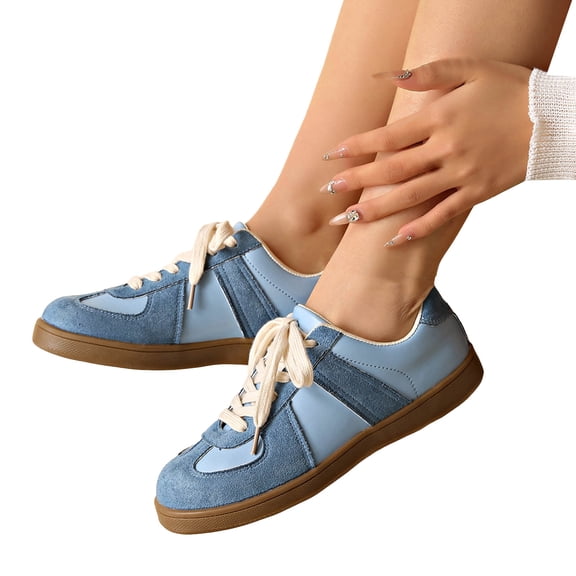 Rokment Women's Vintage Low Top Fashion Sneakers Classic Retro Casual Walking Shoes Non Slip Comfortable Tennis Skate Trainners Blue Size 6