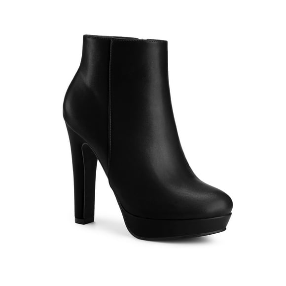 BLISSFUL STEP Round Toe Platform Chunky Heel Ankle Boots for Women Black 8.5