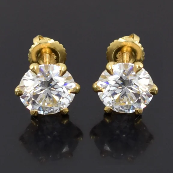 2 Ct Certified White Diamond Solitaire Studs, Yellow Gold Finish-Great Sparkle.