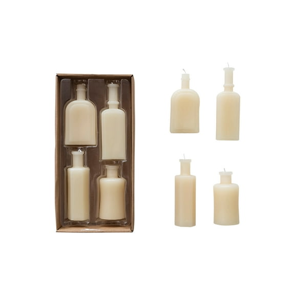 Bloomingville Unscented Bottle Shaped Candles, Cream, Set of 4