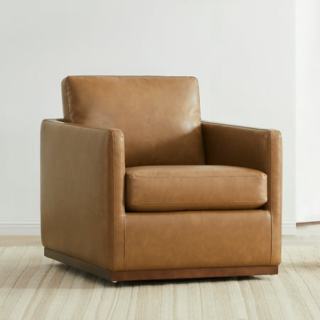 CHITA Swivel Accent Chairs for Living Room, Comfortable Arm Chairs for Bedroom, Faux Leather in Saddle Brown