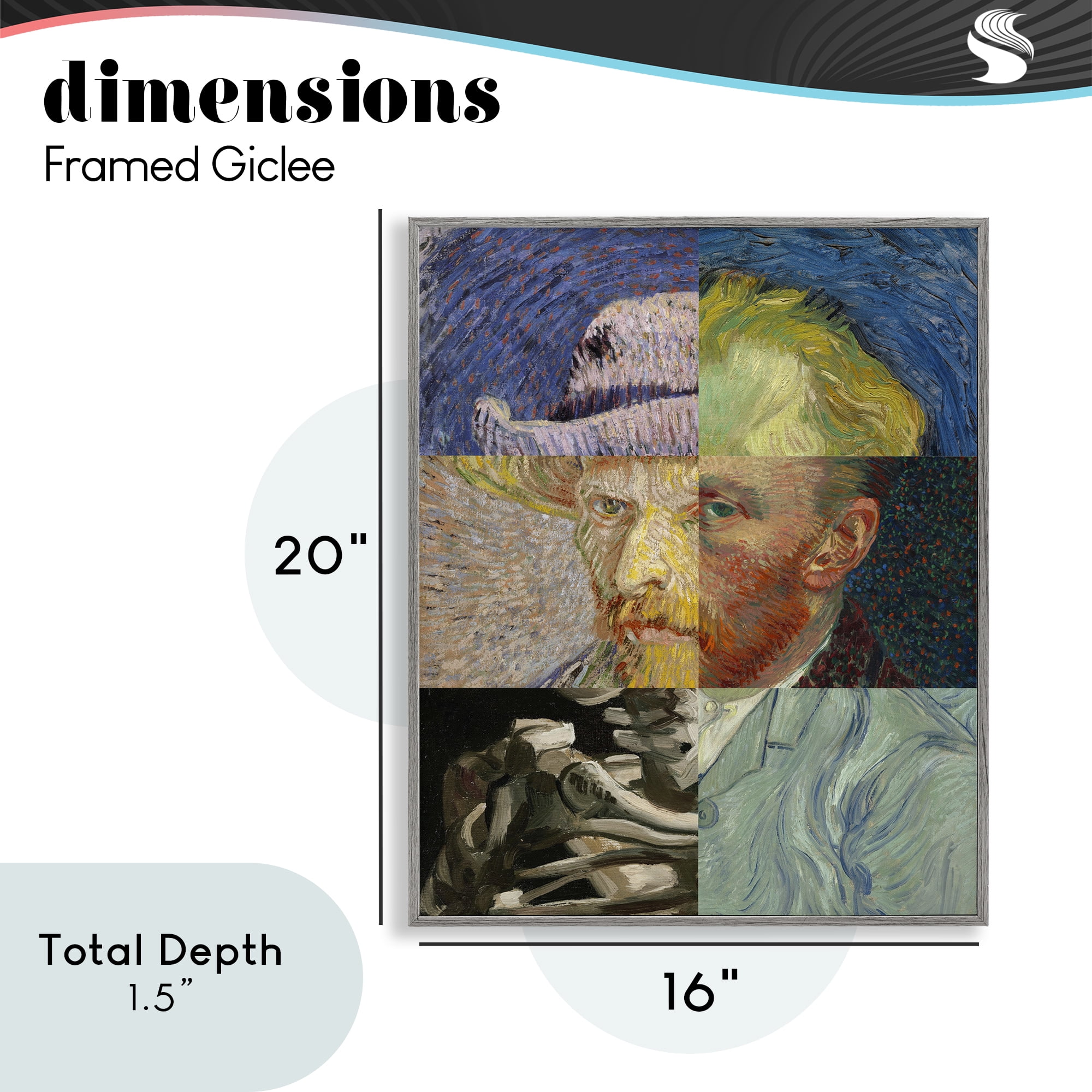 Collaged Van Gogh Portraits Gray Framed Giclee Art, design by Masters Redux
