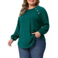 thumbnail image 5 of Agnes Orinda Women's Plus Size Tops Ribbed Knit Crew Neck Long Sleeve Casual Tunic Blouses with Button Decor 1X Green, 5 of 7