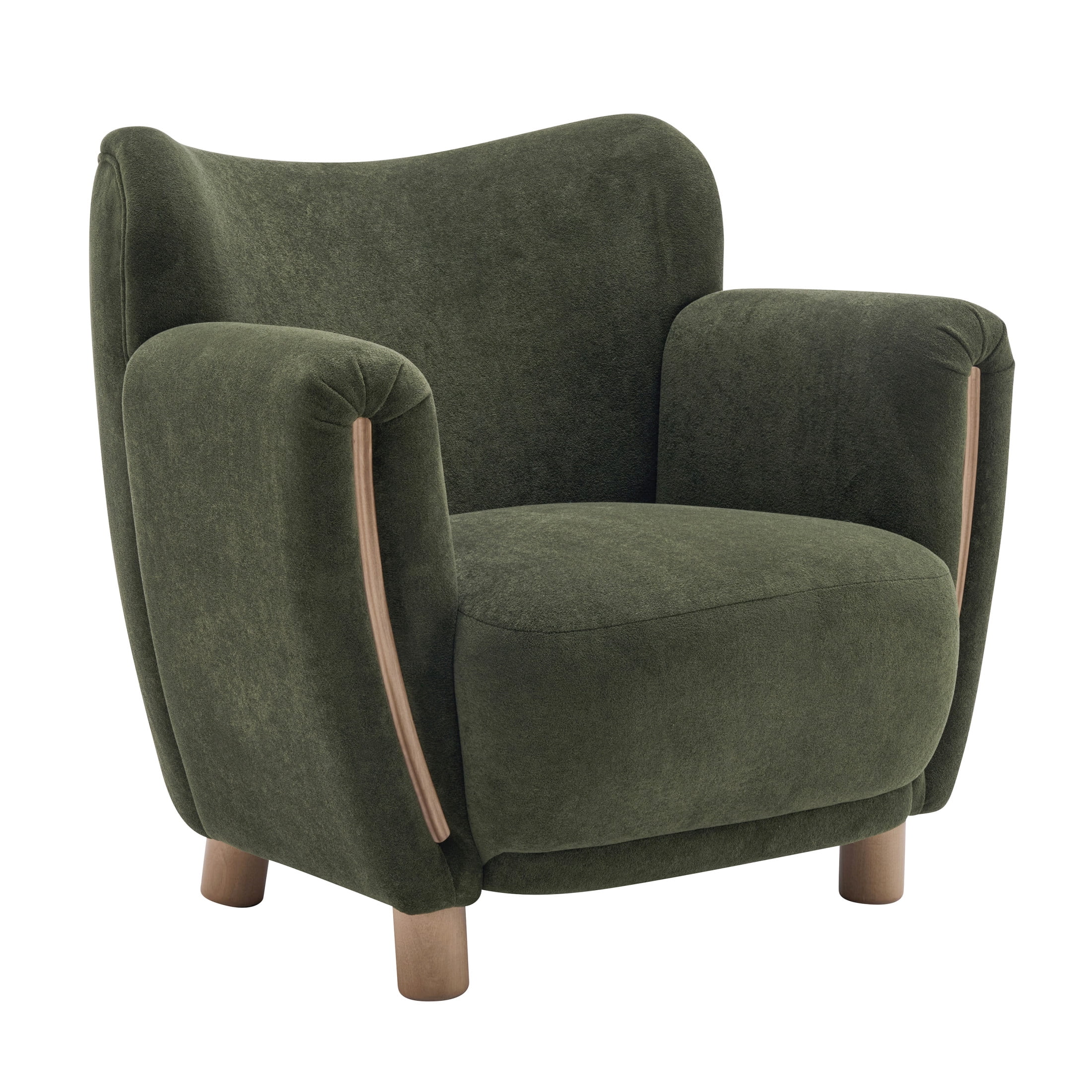 Christopher Knight Home Modern Accent Armchair with Velvet Upholstered, Solid Wood Legs, Olive Green