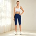 thumbnail image 6 of Womens Biker Shorts Stretchy Loose Fit Color Cropped Side Pockets Yoga Shorts Dark Blue, 6 of 7