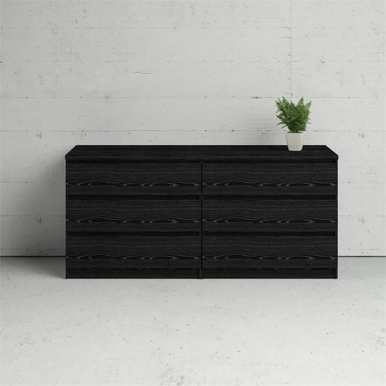 Tvilum Scottsdale 6 Drawer Double Dresser for Adults Black Wood Grain