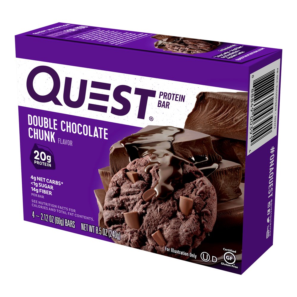 Quest Protein Bar, Double Chocolate Chunk, 20g Protein, 4 Ct Walmart