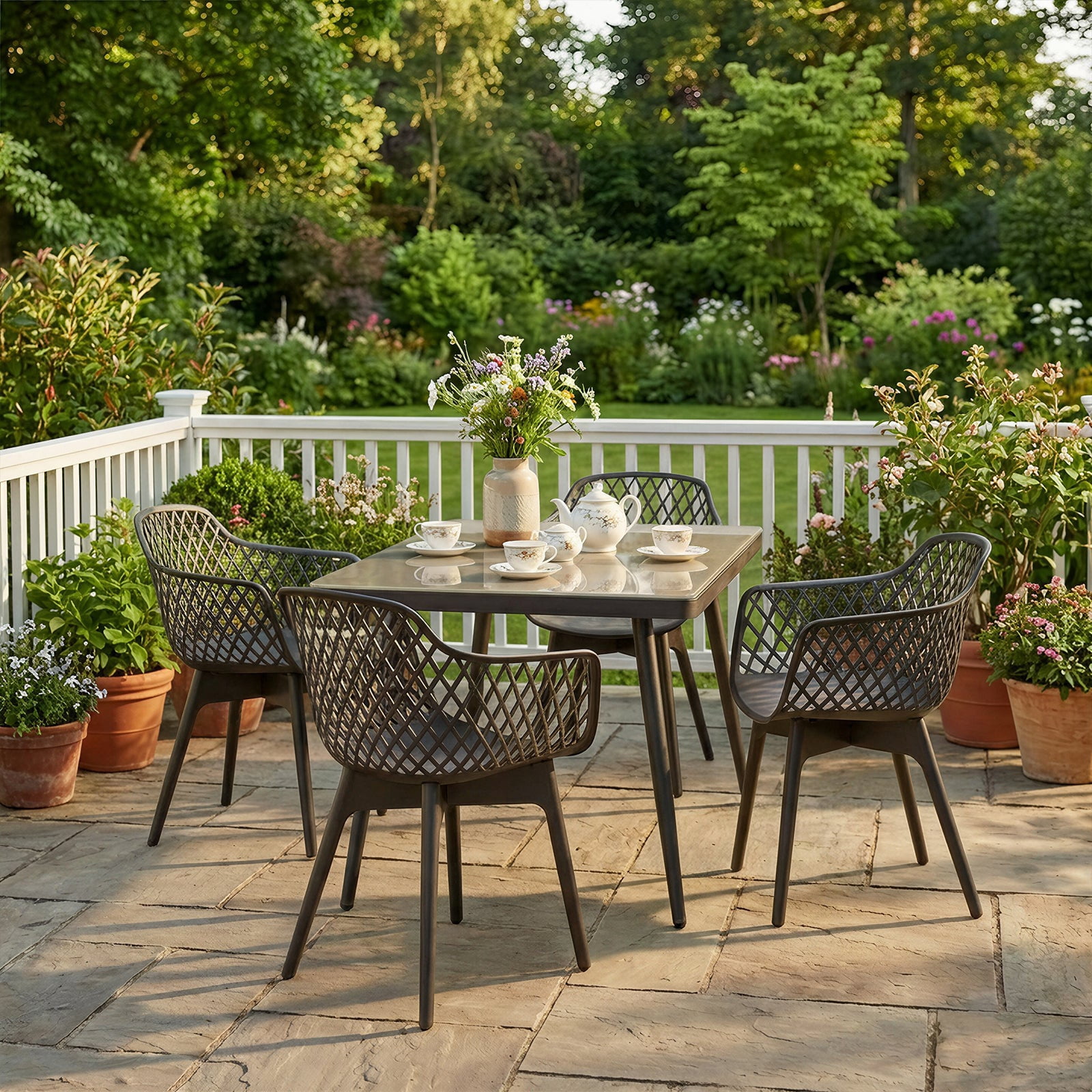 Aoodor Modern Dining Chairs Set of 2, Weather-Resistant Plastic Cafe Chairs with Ergonomic Back and Non-Slip Pad, Suitable for Patio, Restaurant, Yard, Porch, Balcony, Brown