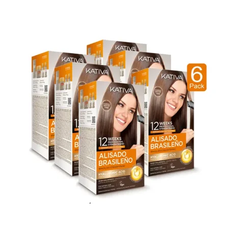 Kativa Brazilian Keratin Straightening Kit, 6 Full Kits (1350 mL) | Professional Formaldehyde-Free Hair Smoothing System for Frizz Control & Long-Lasting Shine | For All Hair Types