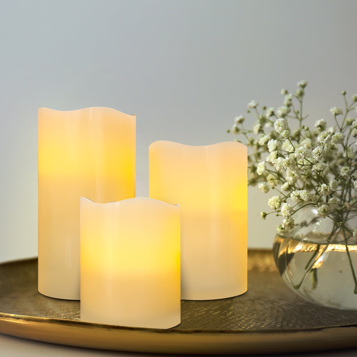 Battery Operated LED Flameless Candles with Remote and Timer, Real Wax Candles Warm Color Flickering Light for Festival Wedding Home Party Decor(Pack of 3)
