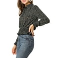 thumbnail image 5 of Allegra K Women's Floral Print V Neck Lantern Sleeve Casual Blouse, 5 of 7