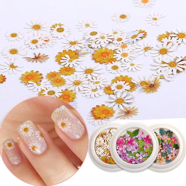 Pegatinas de uñas de flores en 3D, 450 unidades de hojas de flores de simulación holográfica, purpurina de uñas, lentejuelas acrílicas, brillo de uñas compatible con uñas A Afortunado Sencillez