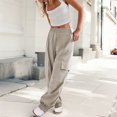 thumbnail image 5 of FUNUONY Womens Wide Leg Sweatpants High Waisted Baggy Pants Drawstring Athletic Joggers Solid Color Pocket Work Pants Long Pants and Casual Pants for Women's Daily Use Khaki M, 5 of 6