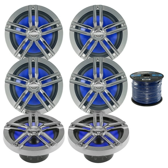 3 x Enrock Marine 180W 6.5" Water-Resistant Loudspeakers (Charcoal) (3 Pairs), Enrock Audio Marine Grade Spool: 50 Foot 16-Gauge Speaker Wire
