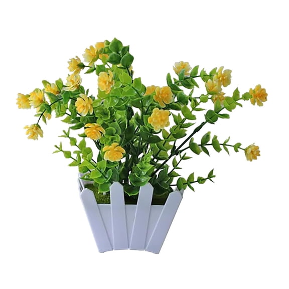 pdqouc Yellow Artificial Flowers Potted False Plants with Fence Pots Natural Indoor Flowerpot Decorations for Indoor&Outdoor Garden Home Desktop Decor