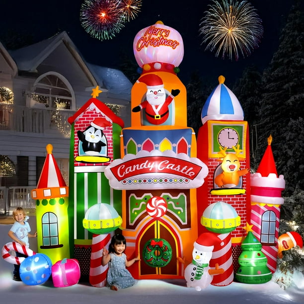Castillo de caramelos gigante ZPISF inflable navideño de 4 m de altura con luz
