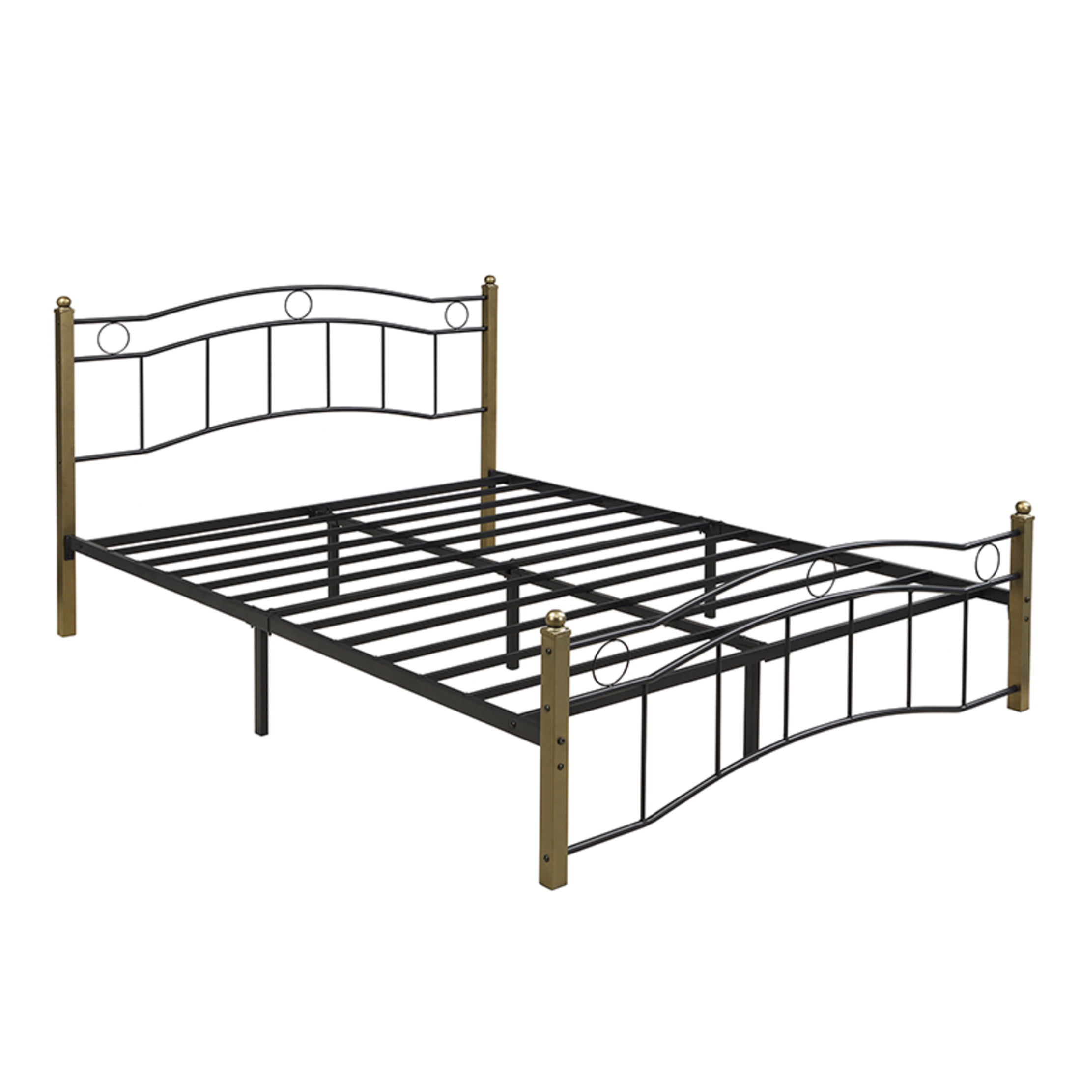 Christopher Knight Home Contemporary Queen Size Metal Bed Frame with Wavy Headboard and Footboard, Black+Gold
