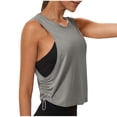 thumbnail image 2 of Women's Quick Dry Tank Tops with Drawstring Side Ruched Detail Large Armhole Sleeveless Yoga Running Gym Athletic Shirts, #03 Gray S, 2 of 3