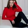 thumbnail image 4 of Women's Mock Turtleneck Long Sleeve Ribbed Stretch Fitted, Thermal Lightweight Undershirt Red ONE SIZE, 4 of 5
