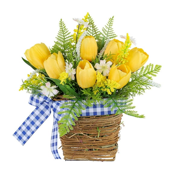 Mother's Day gifts ideas Clearance!Summer Tulips Flower Basket Simulated Fresh Yellow Flower Decoration Living Room Sofa Decoration Pendant