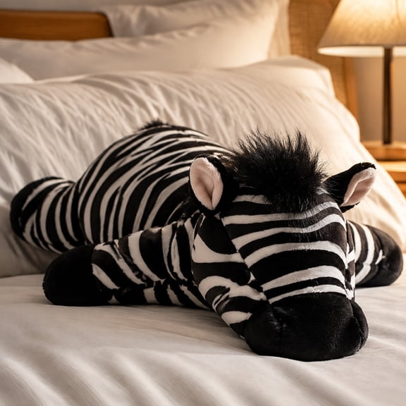 Lying Zebra Plush Body Pillow 14 Inch Soft Striped Stuffed Animal Cushion Fluffy Long Throw Pillow For Indoor Home Rest Decor