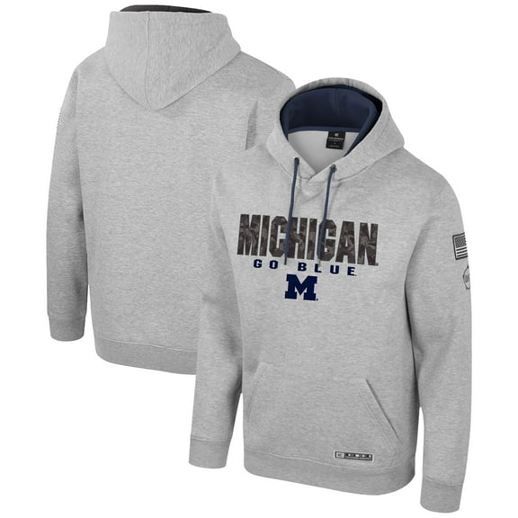 Men's Colosseum Heather Gray Michigan Wolverines Oorah OHT Military Appreciation Pullover Hoodie