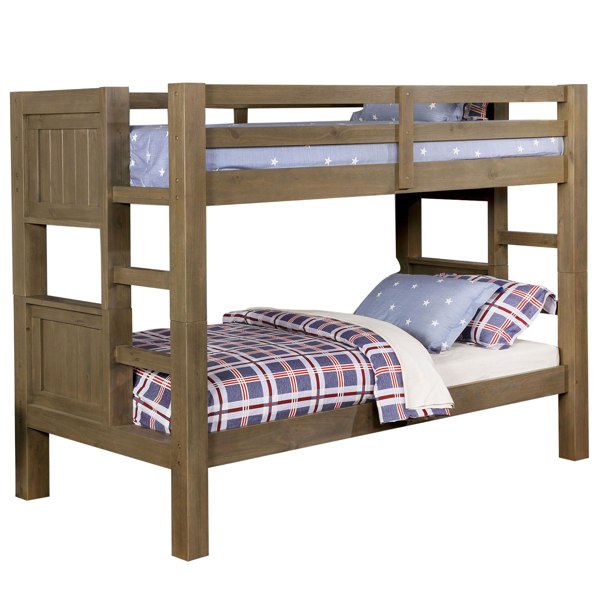 Rustic Style Wooden Bunk Bed With Built, Bunk Bed Blocker