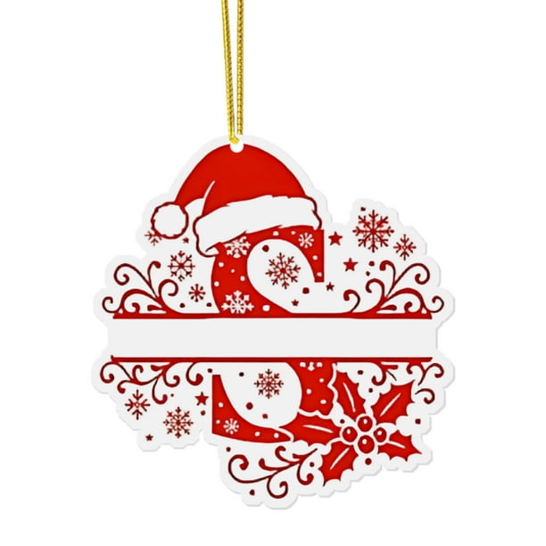 Adornos Navideños para Árbol, Monogramas Decorativos Acrílicos 2D con Gorro de Papá Noel, 26 Letras, Adornos Colgantes para Manualidades, Decoración Navideña Del Hogar.