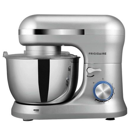 Frigidaire ESTM020-SILVER 4.5L 8 Speed Electric Countertop Standalone Food Mixer with Bowl, Hook, Beater, and Whisk Attachment Accessories, Silver