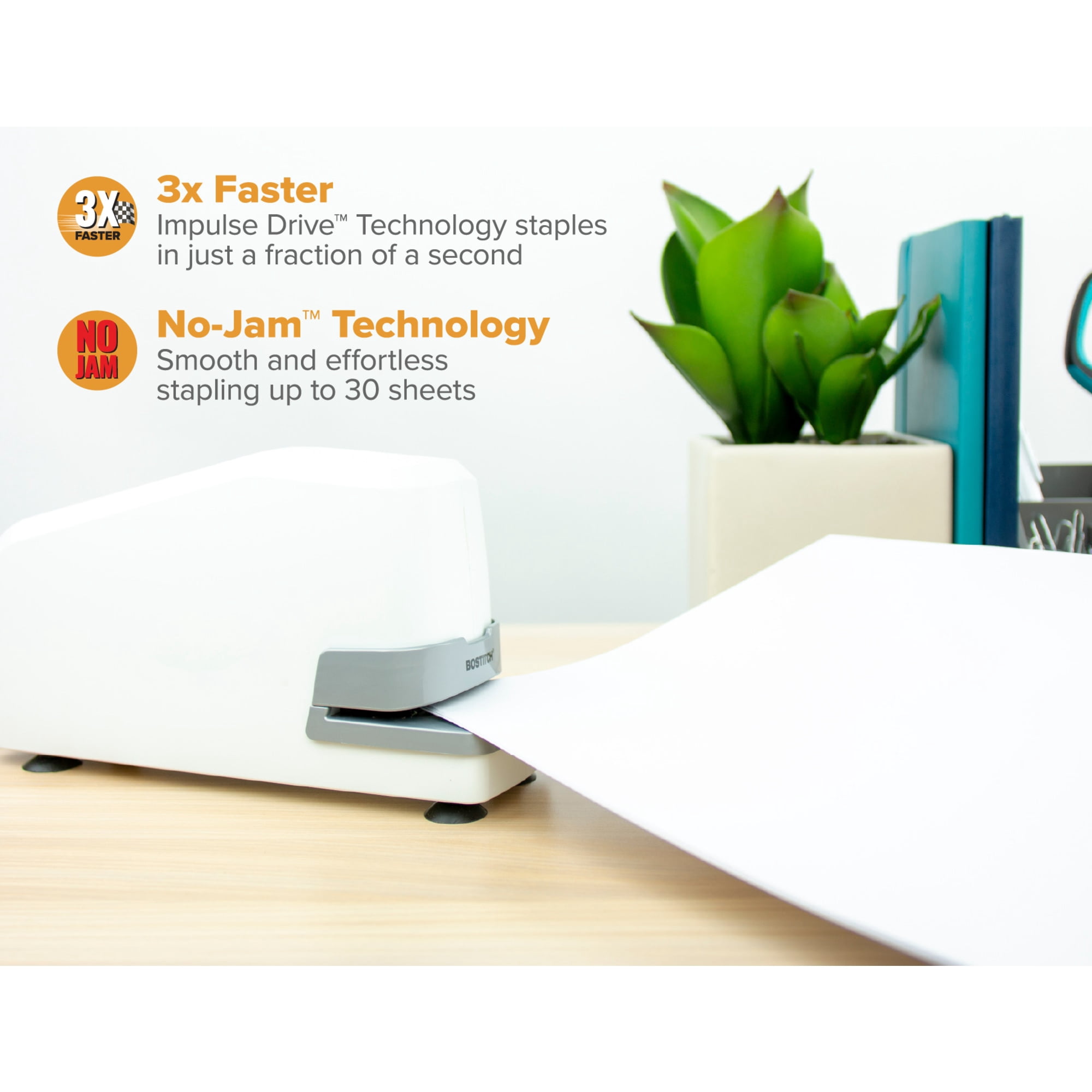 Bostitch Impulse Electric Stapler, 30 Sheet Capacity, White