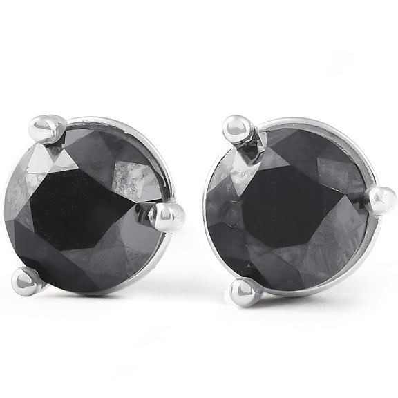 Pompeii 2 Ct Black Diamond Martini 3-Prong Studs 14k White Gold Earrings (Black,AAA)