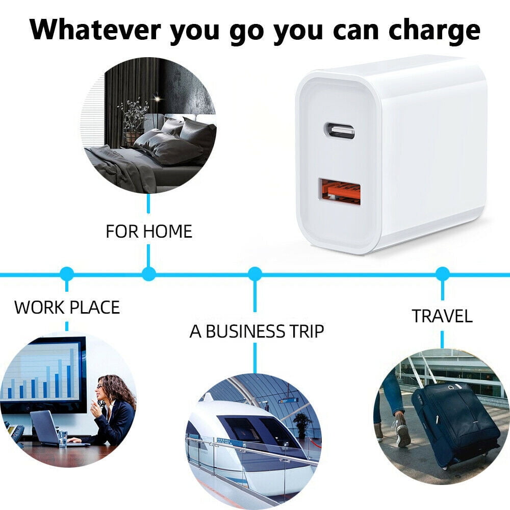 20W Dual Ports Wall Charger USB-C + USB-A, EpicGadget Fast Charger 20W Type-C Power Adapter Fast Wall Charger Adapter Plug for iPhone, iPad, Samsung, Google Pixel and More (5-Pack)