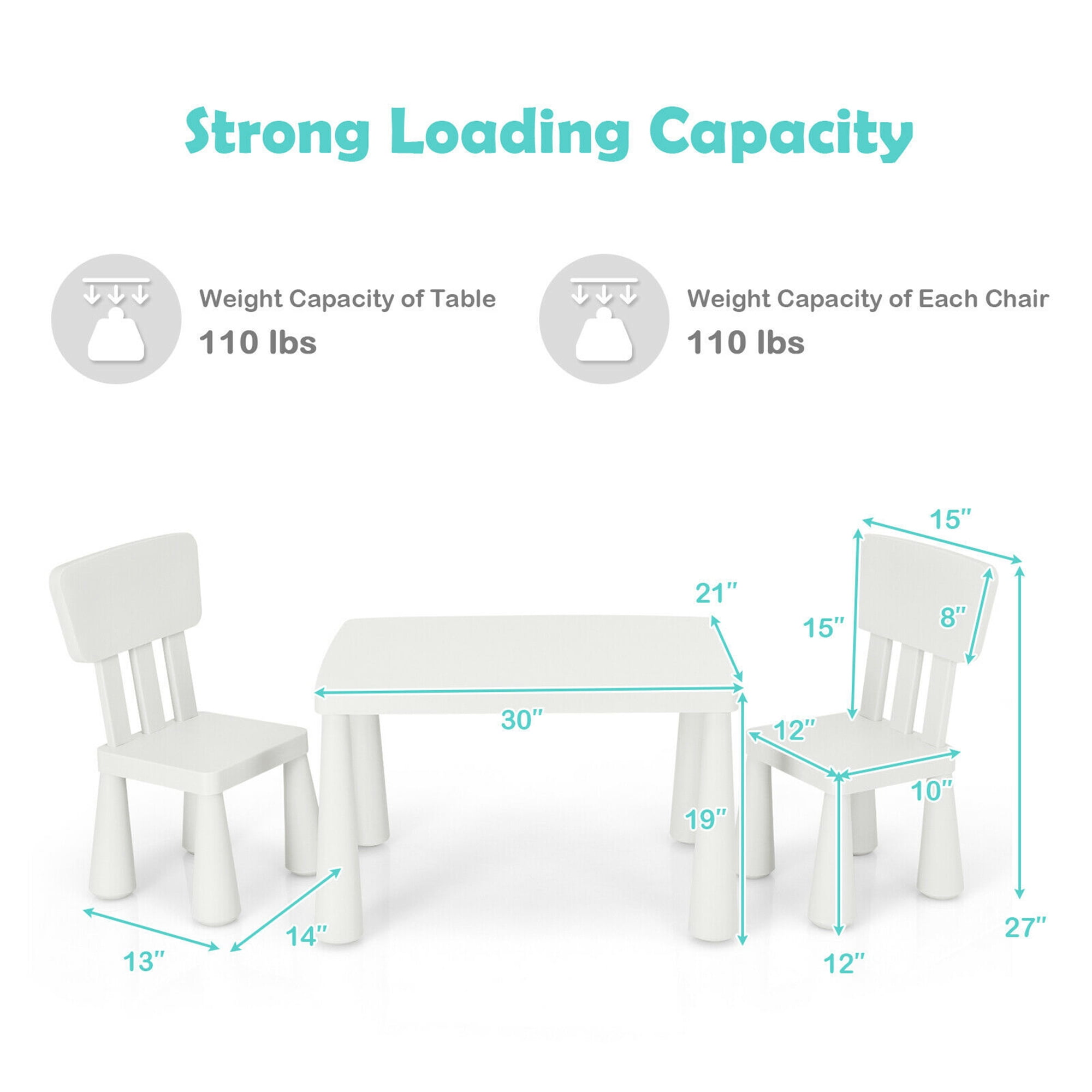 Gymax Kids Table & 2 Chairs Set Toddler Activity Play Dining Study Desk Baby Gift White