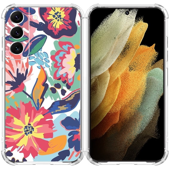 Blue Flower Case for Samsung Galaxy S23 Plus,Aesthetic Colourful Floral Plant Case for Men Women,Unique Soft TPU Bumper Case Cover