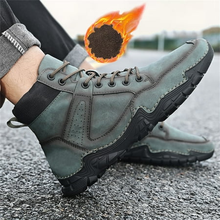 

Juebong Christmas Deals Men s Casual High Top Leather Shoes Warm Short Boots Plus Fleece 12 Navy