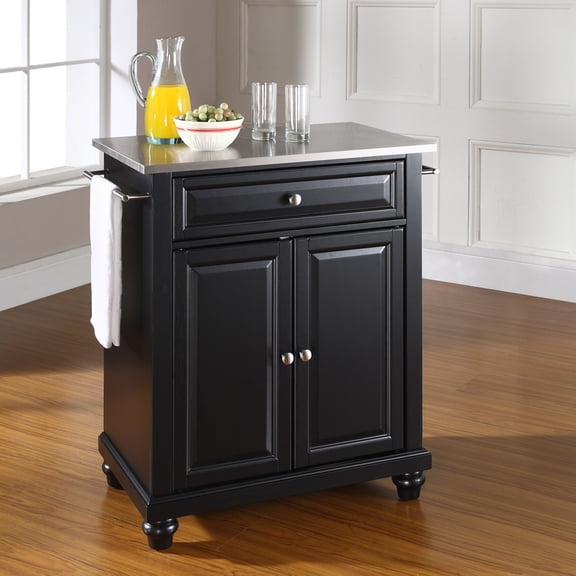 CAMBRIDGE STAINLESS STEEL TOP PORTABLE KITCHEN ISLAND IN BLACK FINISH