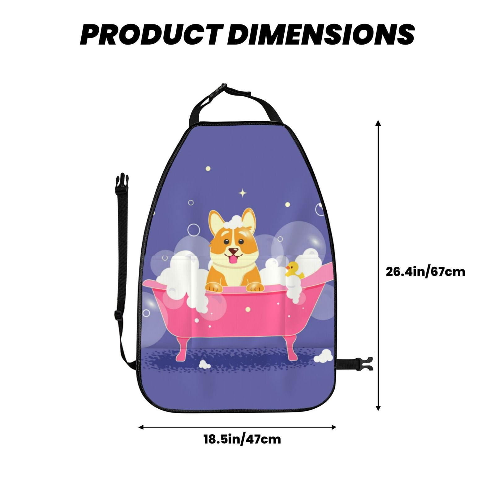 Kdxio Dog Washes in a Bath Print 2 Pack Car Kick Mat Seat Cover Back Protector Mat with Pockets for Organizer Backseat Protector and Storage Anti Kick Pad for Vehicles
