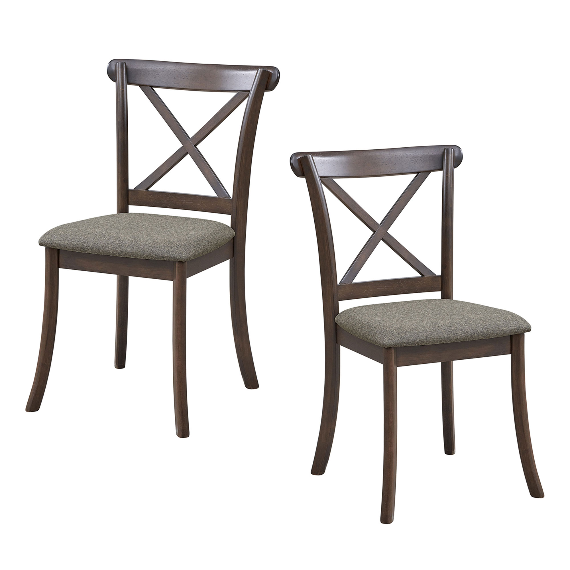 MAYEERTY Wooden X-Back Dining Chairs Set of 2, Modern Fabric Upholstered Kitchen Side Chairs, Cross-Back Rubber Wood Farmhouse Dining Room Chair, Dark Brown